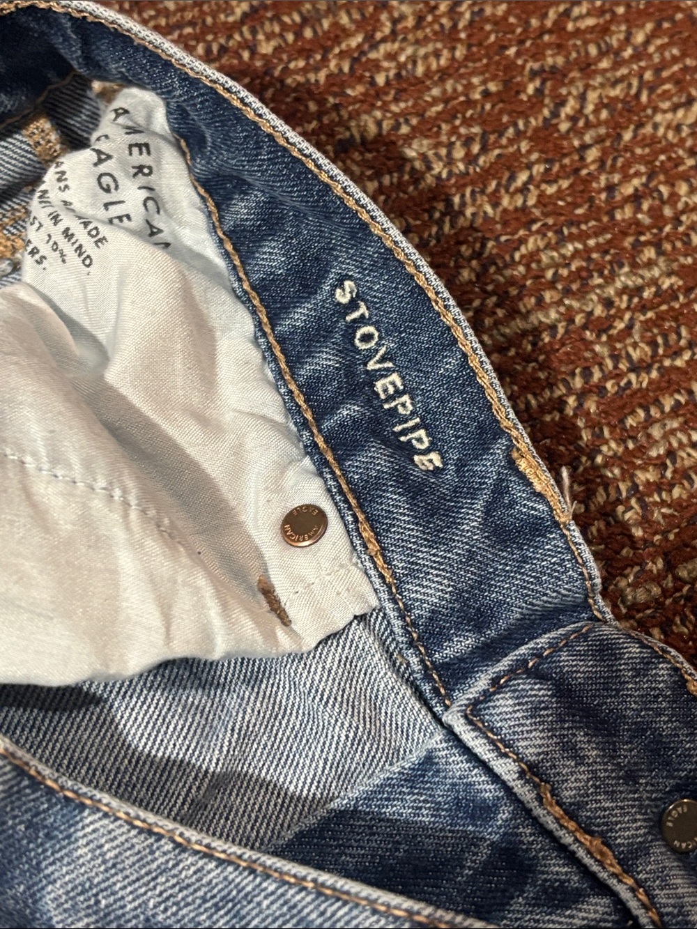 American Eagle stovepipe jeans wide leg mid rise medium wash distressed size 6 - Picture 6 of 15
